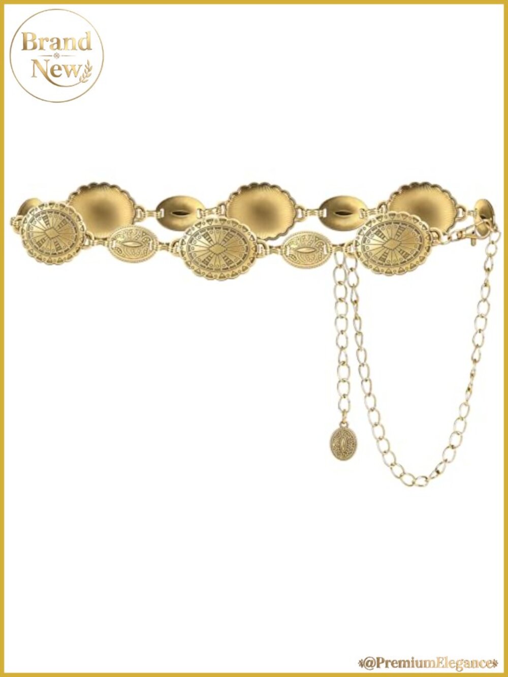Western Concho Belt Gold-Tone Women's Waist Chain for Dresses